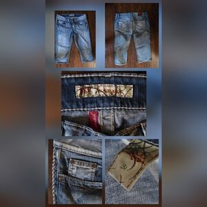 BKE Dark Blue Denim Capris with Silver Buttons